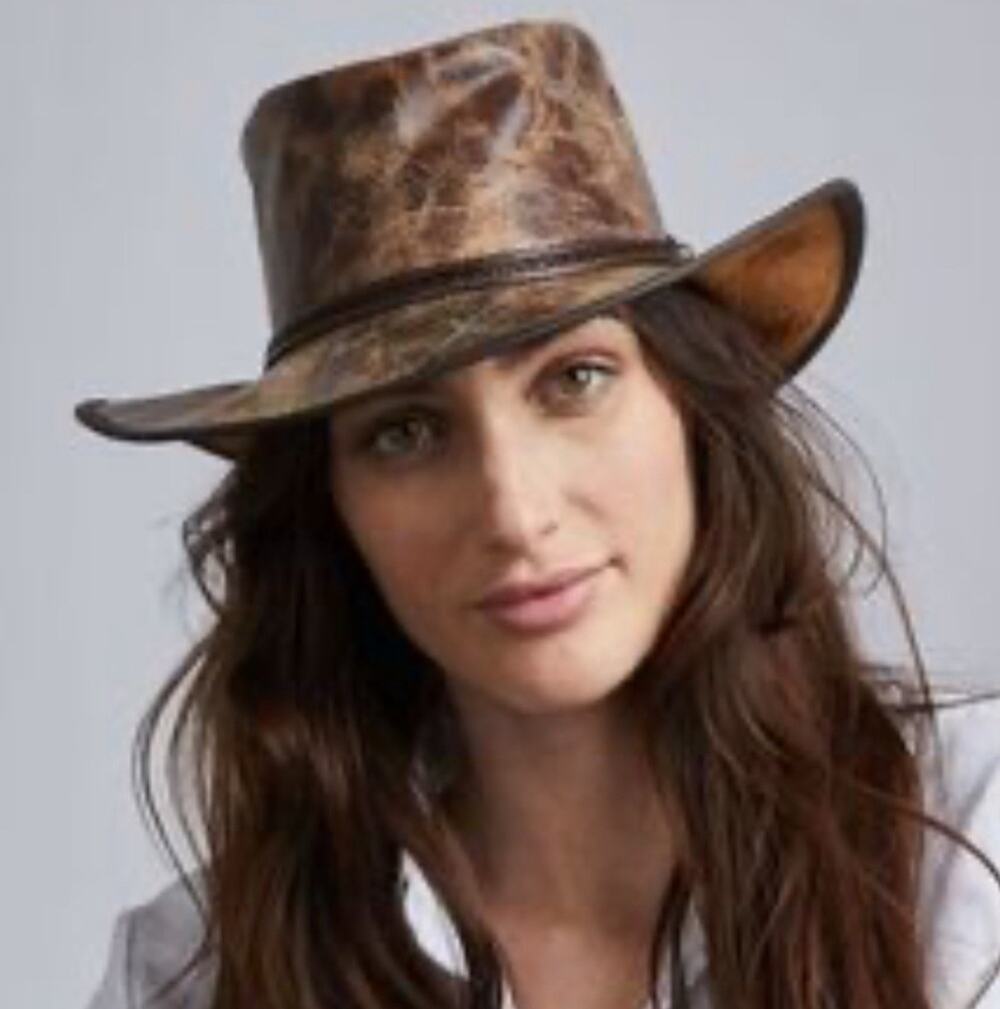 American Hat Makers Leather Outback Hat SIZE LARGE Brown Packable Limited Editio